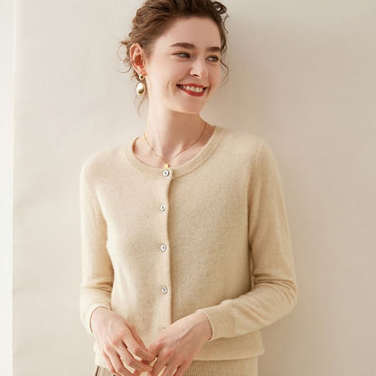 U-Neck Button-Front Solid Cardigan