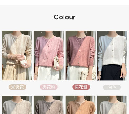 U-Neck Button-Front Solid Cardigan