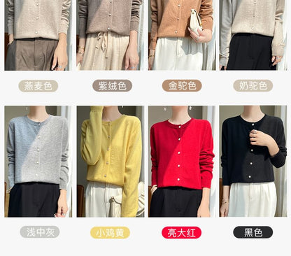 U-Neck Button-Front Solid Cardigan