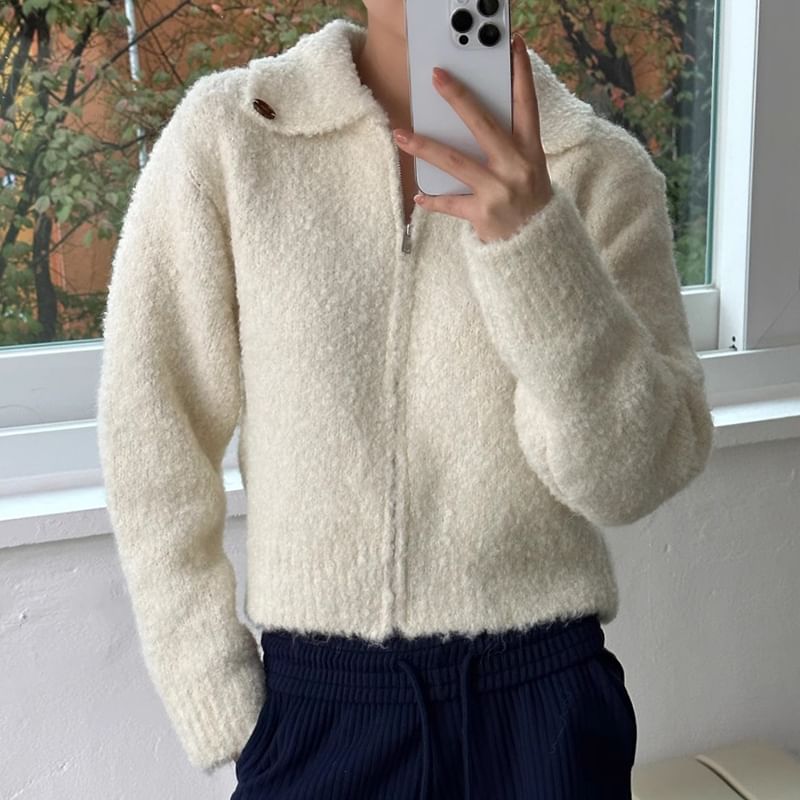 Collared Fleece Zip-Up Jacket