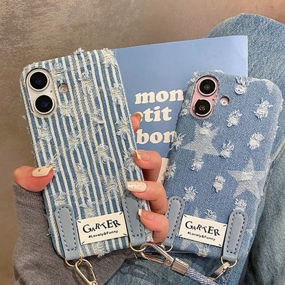Distressed Denim Phone Case / Strap / Set