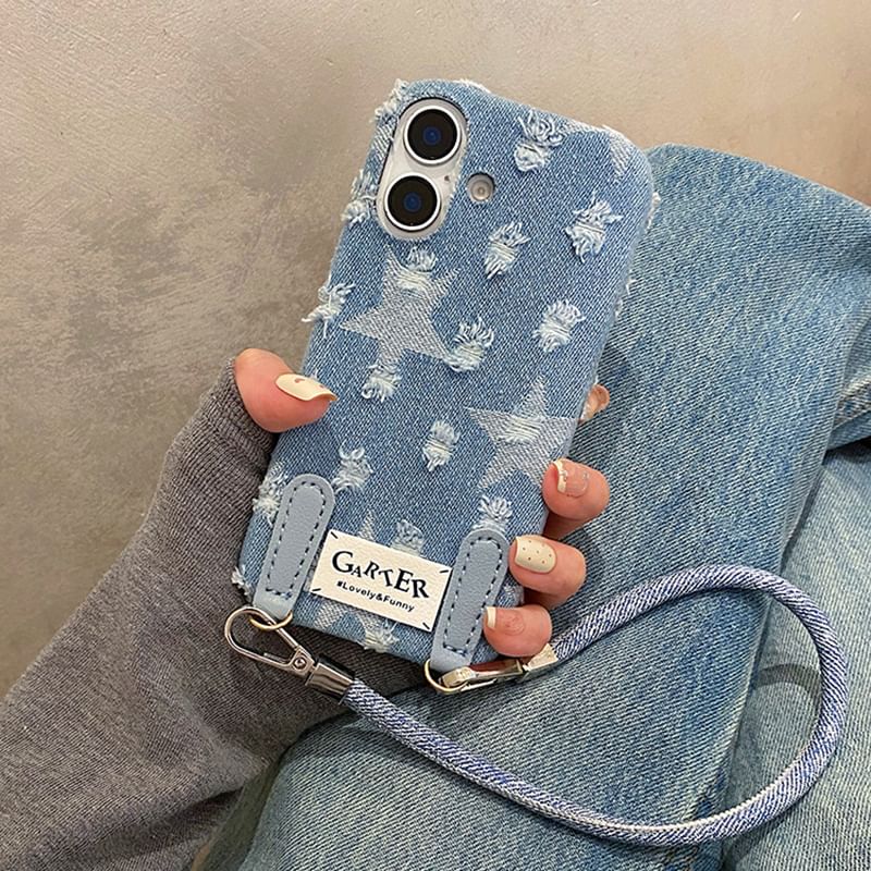 Distressed Denim Phone Case / Strap / Set