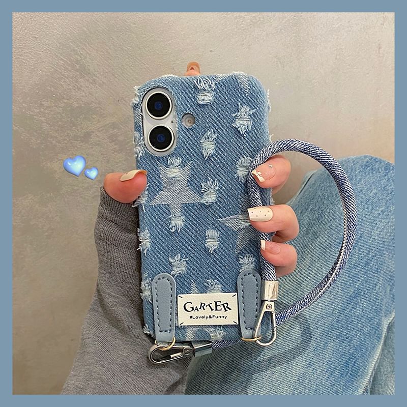 Distressed Denim Phone Case / Strap / Set