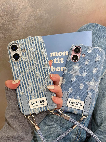 Distressed Denim Phone Case / Strap / Set