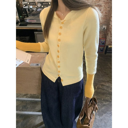 Dual-Tone Button Front Knitwear