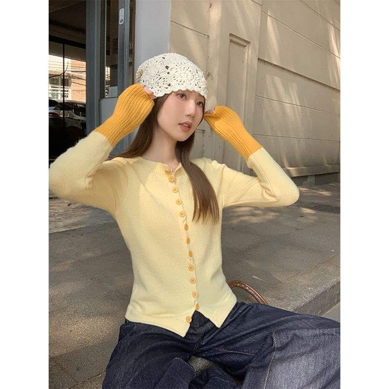 Dual-Tone Button Front Knitwear