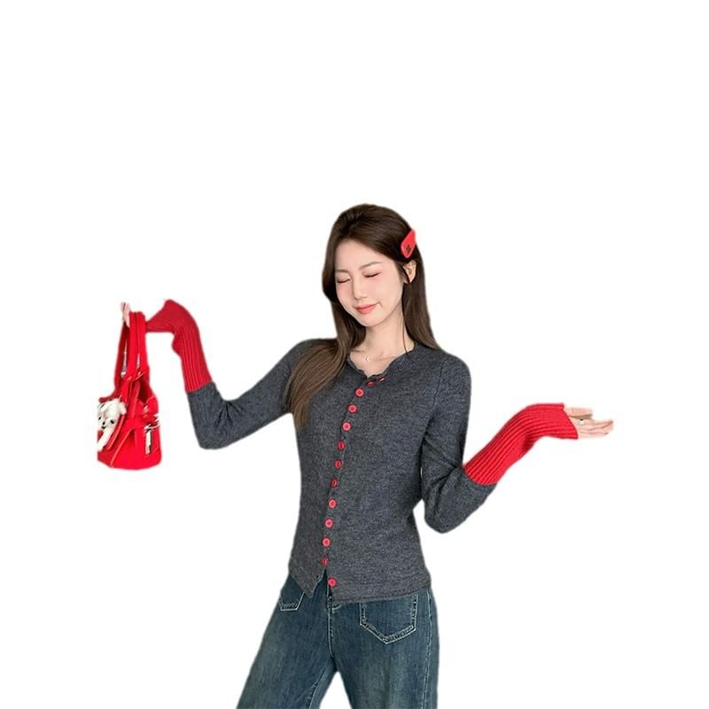 Dual-Tone Button Front Knitwear