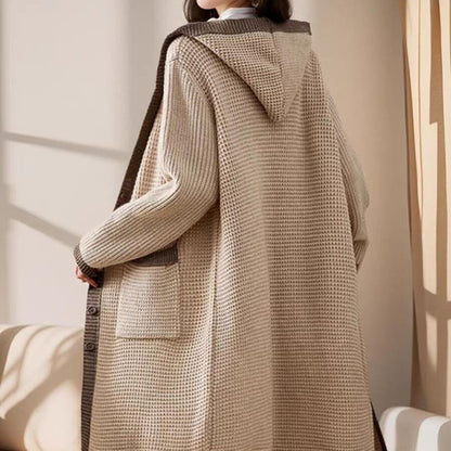 Hooded Contrast Trim Single Breasted Long Cardigan