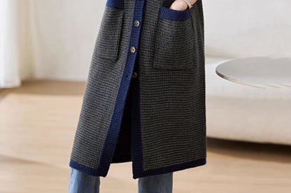 Hooded Contrast Trim Single Breasted Long Cardigan