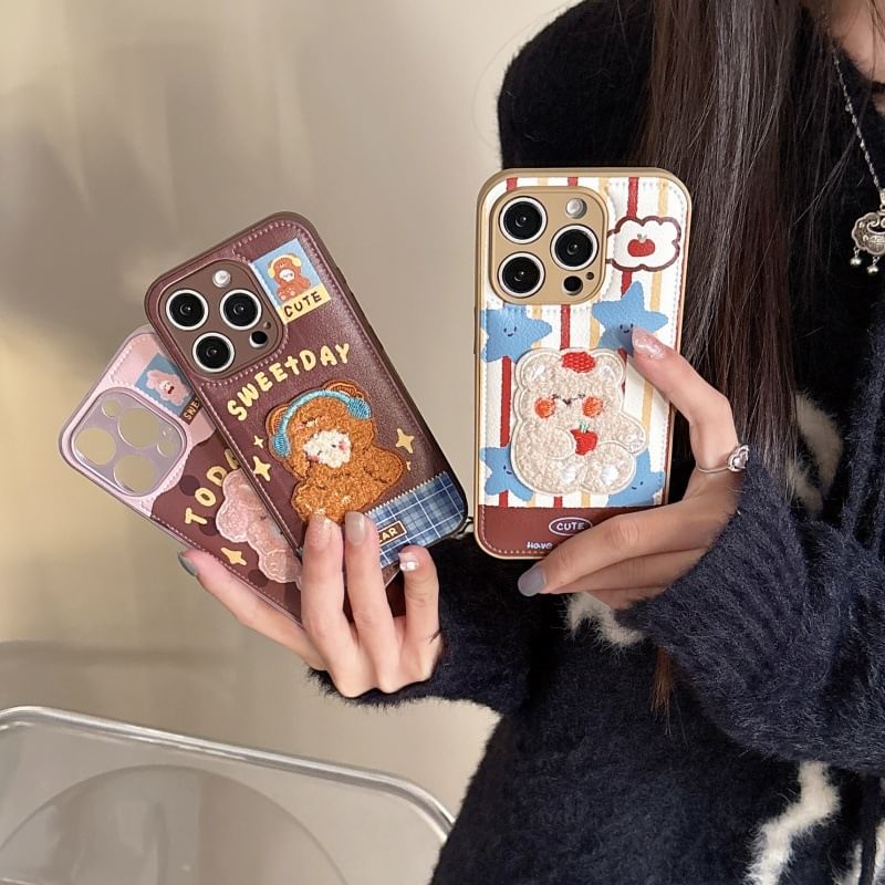 Bear Embroidered Phone Case