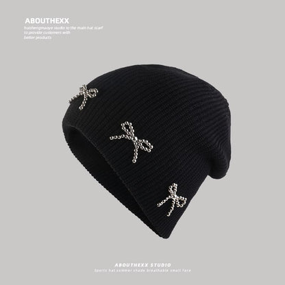 Metallic Bow Studded Knit Beanie