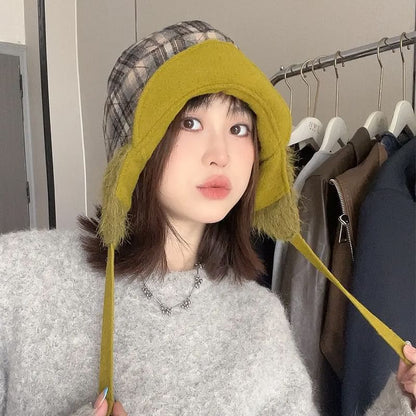 Faux Fur Plaid Trapper Hat