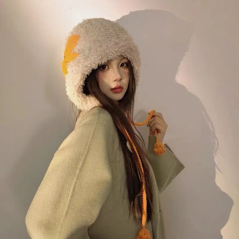 Bow Applique Chenille Trapper Hat