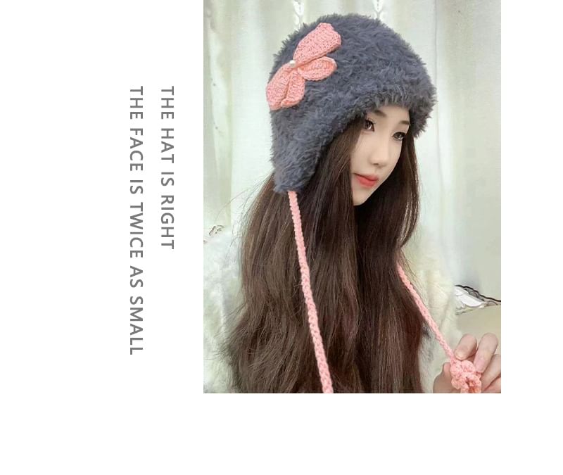 Bow Applique Chenille Trapper Hat