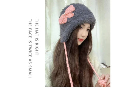 Bow Applique Chenille Trapper Hat
