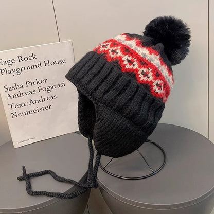 Pom Pom Knit Trapper Hat
