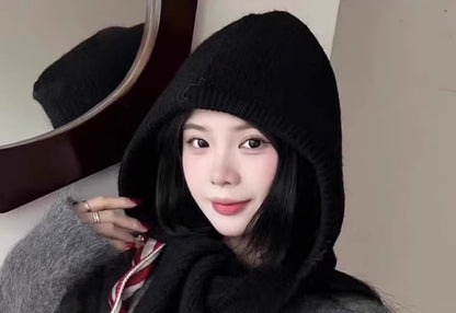 Plain Knit Hooded Scarf