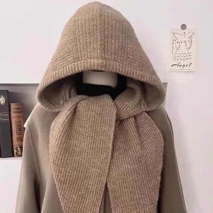 Plain Knit Hooded Scarf