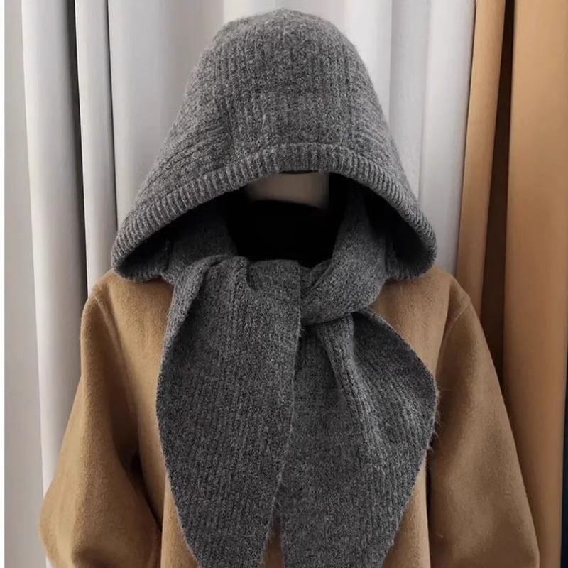 Plain Knit Hooded Scarf