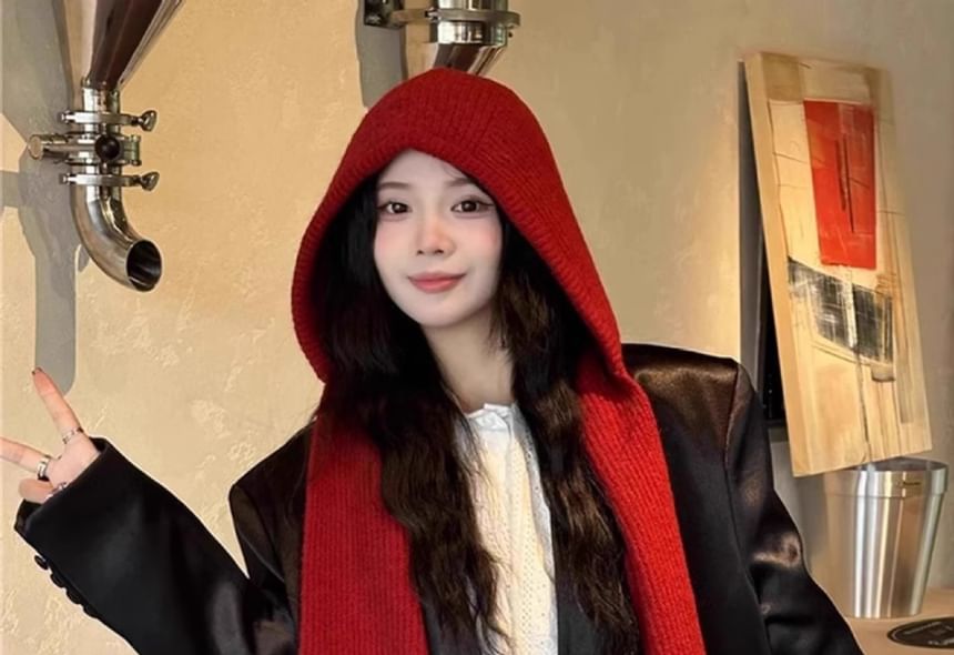 Plain Knit Hooded Scarf