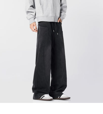 Drawstring Waist Panel Straight Leg Cargo Sweatpants