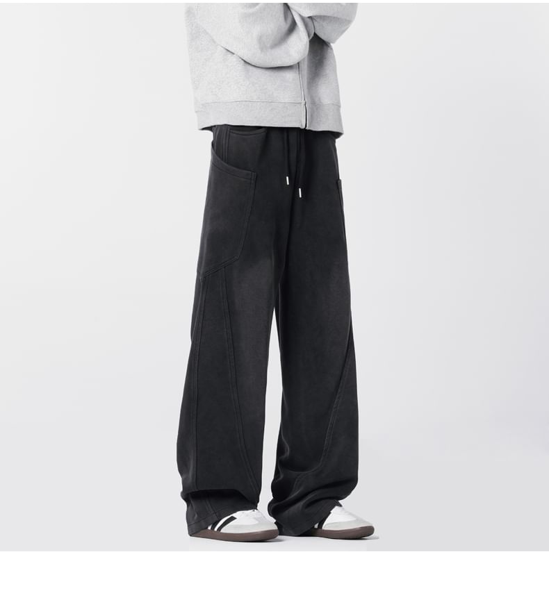 Drawstring Waist Panel Straight Leg Cargo Sweatpants