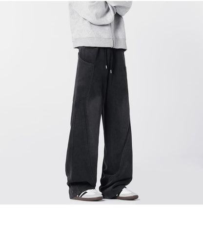 Drawstring Waist Panel Straight Leg Cargo Sweatpants