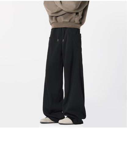 Drawstring Waist Panel Straight Leg Cargo Sweatpants