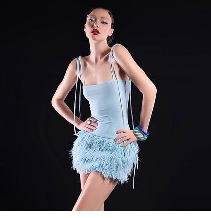 Faux Fur Shrug / Spaghetti Strap Mini Bodycon Dress