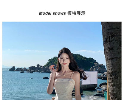 Spaghetti Strap Plain Ruffle Ruched A-Line Evening Dress