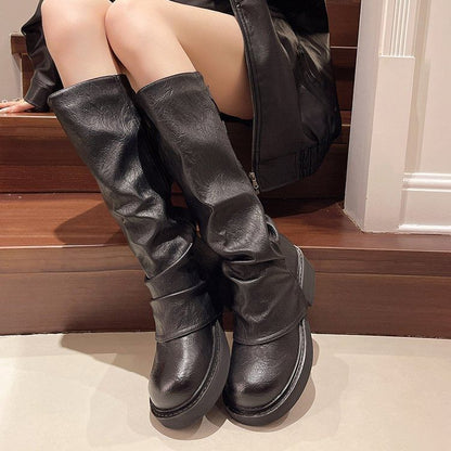 Boots Faux Tall Platform Leather