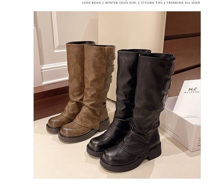 Boots Faux Tall Platform Leather