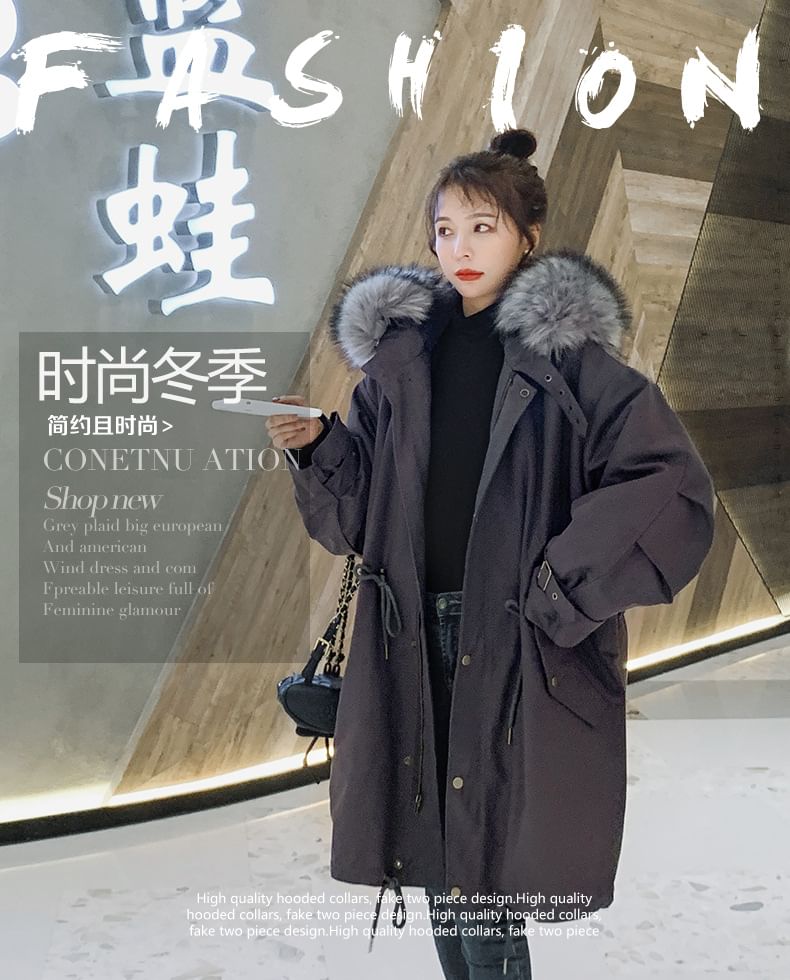 Faux Fur Button-Up Long Parka