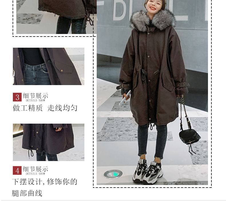 Faux Fur Button-Up Long Parka
