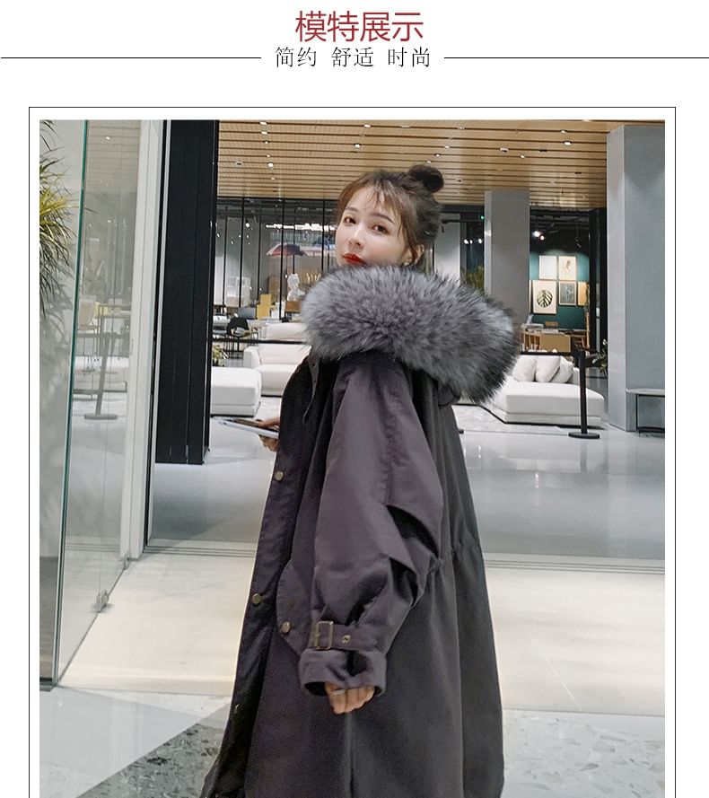 Faux Fur Button-Up Long Parka