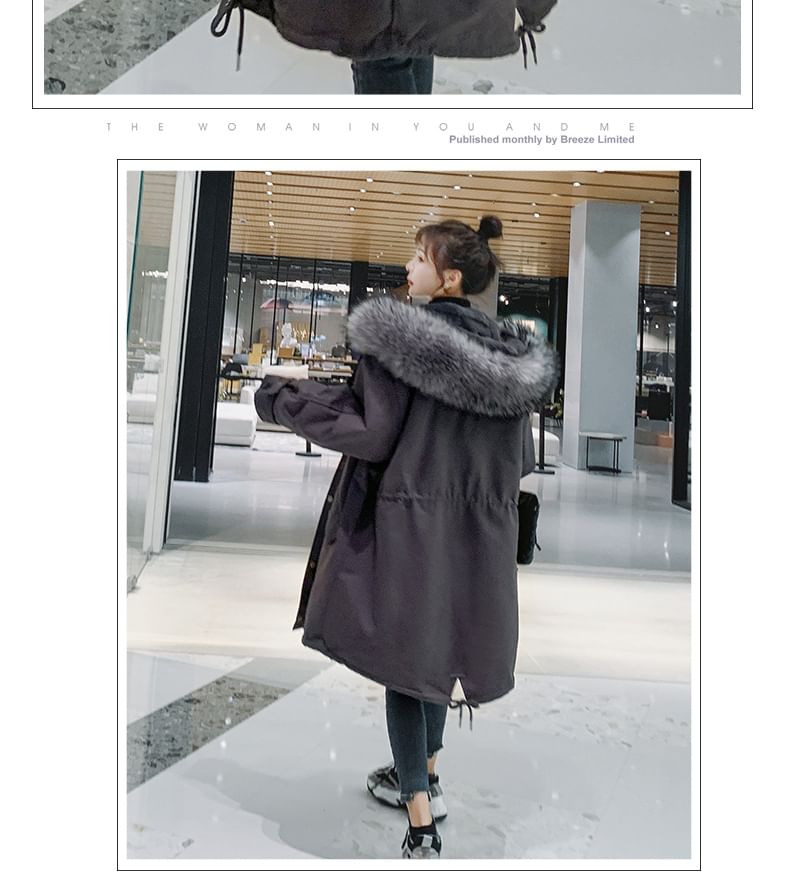 Faux Fur Button-Up Long Parka