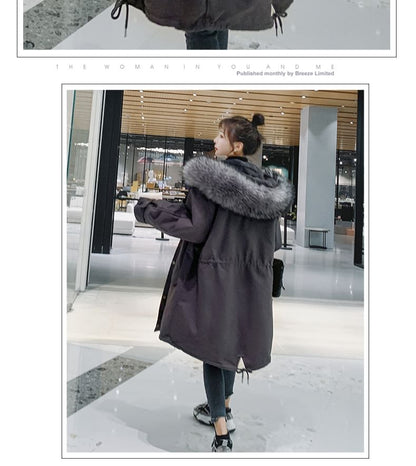 Faux Fur Button-Up Long Parka