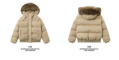 Fluffy Hooded Plain Button Up Puffer Jacket