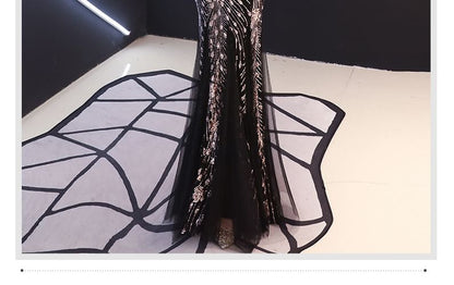 Sleeveless V-Neck Sequin Mesh Mermaid Evening Gown