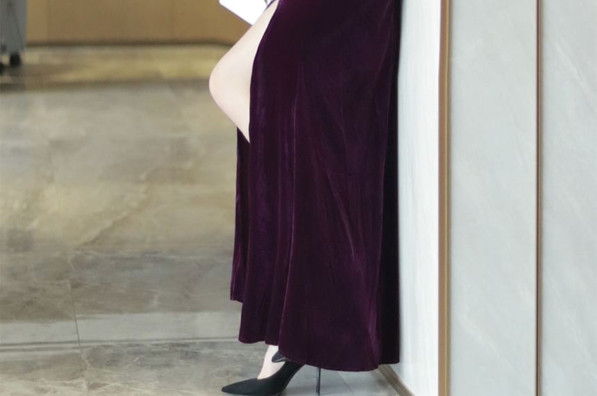 Spaghetti Strap Velvet Mermaid Evening Gown