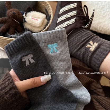 Bow Embroidered Socks