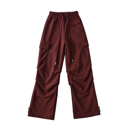 Drawstring Waist Plain Loose Fit Cargo Sweatpants