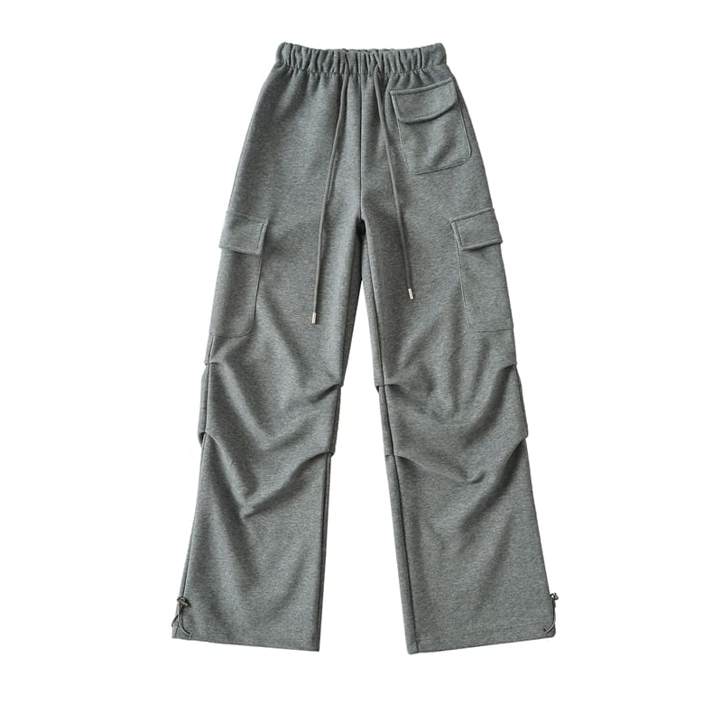 Drawstring Waist Plain Loose Fit Cargo Sweatpants