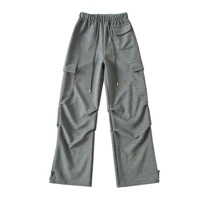 Drawstring Waist Plain Loose Fit Cargo Sweatpants