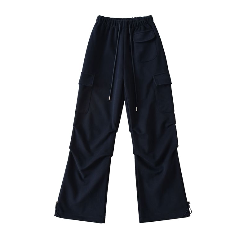 Drawstring Waist Plain Loose Fit Cargo Sweatpants