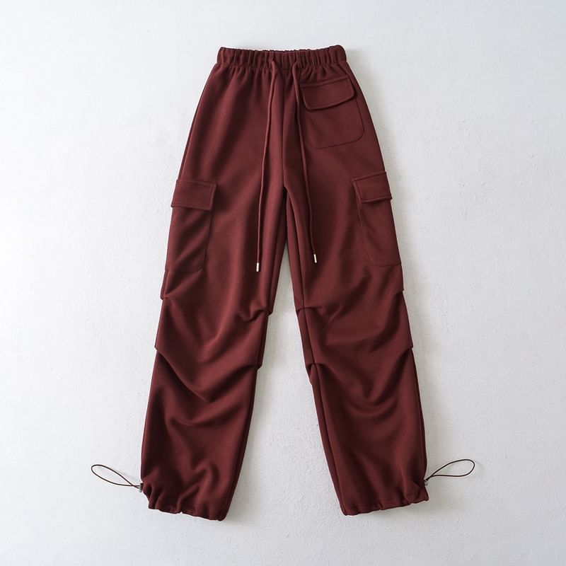 Drawstring Waist Plain Loose Fit Cargo Sweatpants