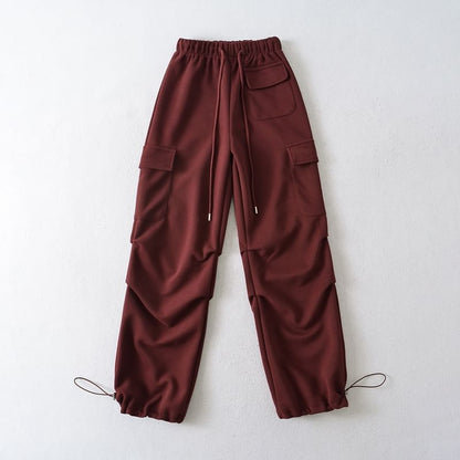 Drawstring Waist Plain Loose Fit Cargo Sweatpants