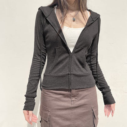 Plain Drawstring Up Hoodie Zip