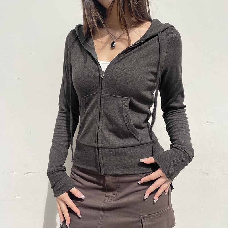 Plain Drawstring Up Hoodie Zip