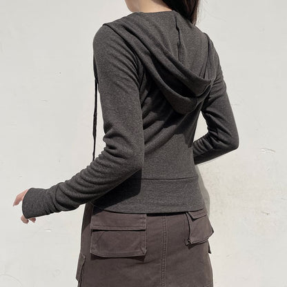 Plain Drawstring Up Hoodie Zip